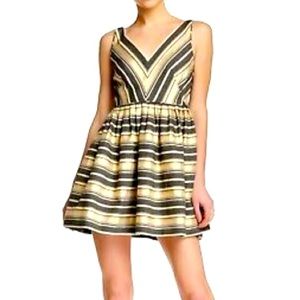 J Crew Gold Metallic Black Stripe Mini Dress Size 6 Used